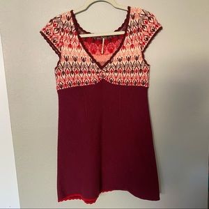 Free people Mini sweater dress maroon size S